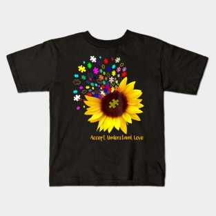 Sunflower Accept Understand Love Autism Awareness Kids T-Shirt